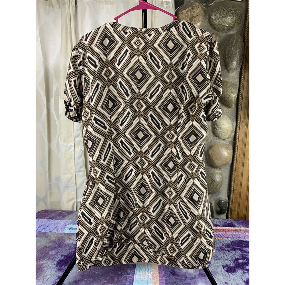 New York & Company Womens Large 100% Silk Pullover Geometric Blouse Short Sleeve - Picture 4 of 6